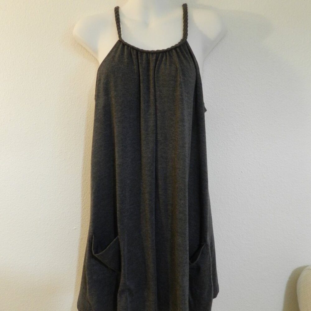 In Gear dark gray scoop neck braided straps flowy tunic with front pockets